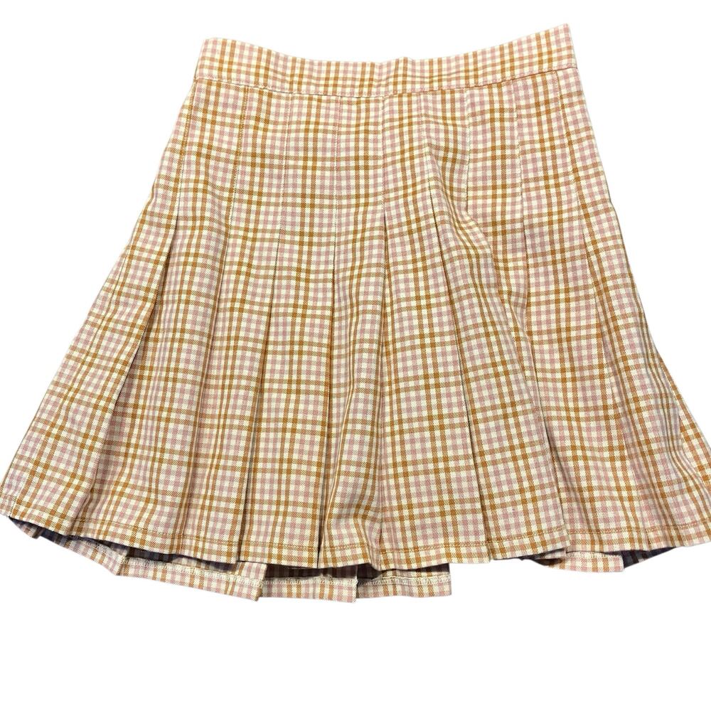 New Aerie Pleated Mini Skirt Pink‎ Brown Gingham Plaid Size XS $49.95 Preppy
